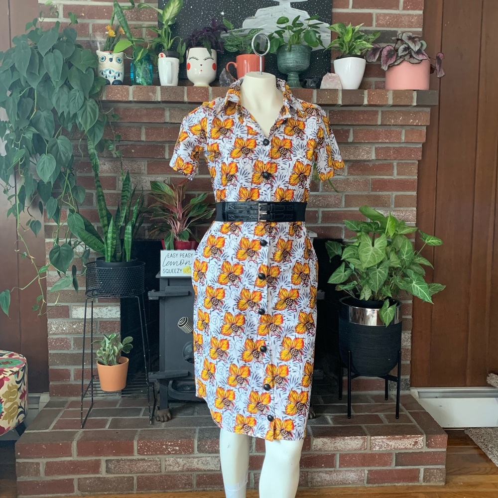 Vtg handmade floral button down wiggle dress